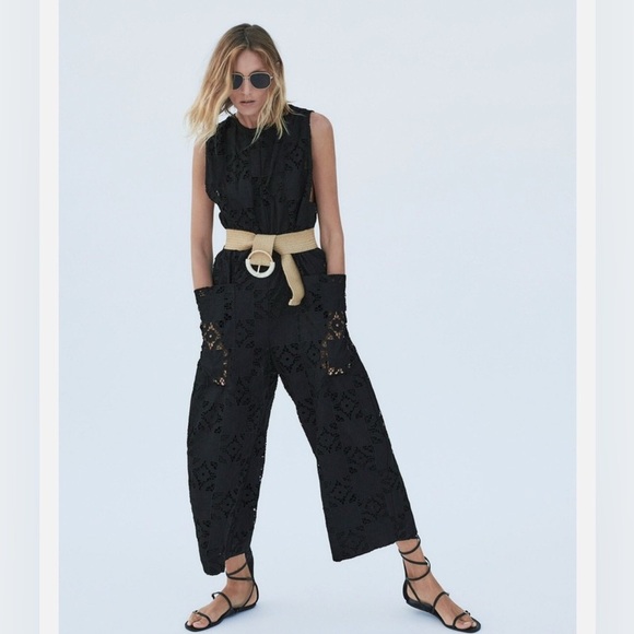 Zara Jumpsuit With Cutwork Embroidery Limited Edition Black - Picture 1 of 7